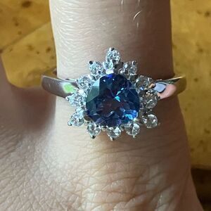 Genuine Blue Mystic Topaz Sterling Silver Halo Ring Size 10